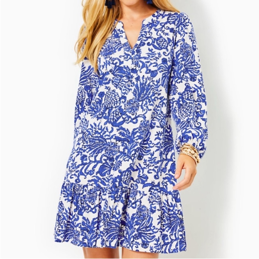 Lilly Pulitzer Alyssa A-Line Cotton Dress Deeper Coconut Ride XXS